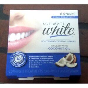 Ultimate White Whitening Dental Strip Infused w/ Coconut Oil 6 Strips SEALED NEW